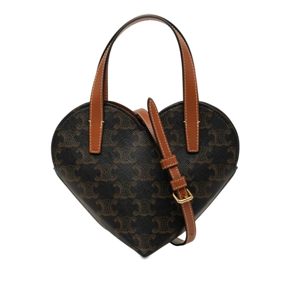 Celine Triomphe Teen Cool Heart Handbag Shoulder Bag Black Brown Leather